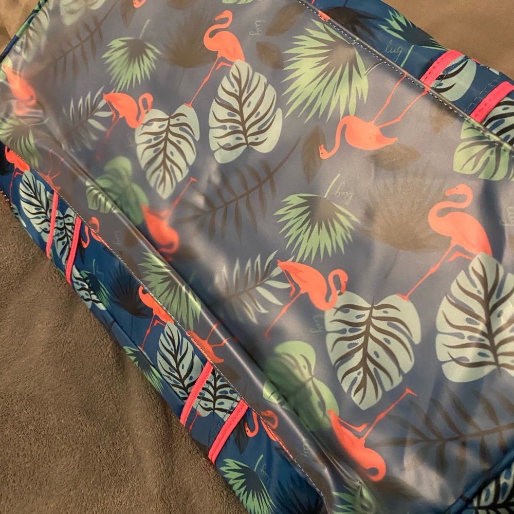 lug Tropical Flamingo Travel Tote in Blue and Pink - Picture 2 of 4